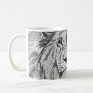 Original Pencil sketch Drawing of a Lion Coffee Mug