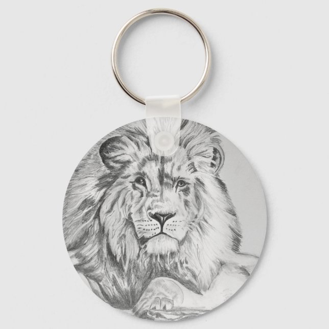 Original Pencil sketch Drawing of a Lion  Keychain (Front)