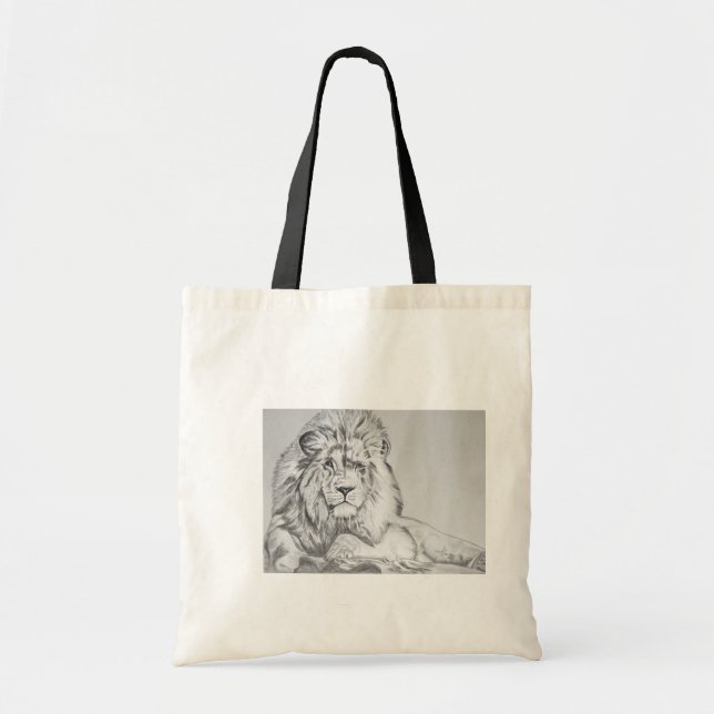 Original Pencil sketch Drawing of a Lion  Tote Bag (Front)