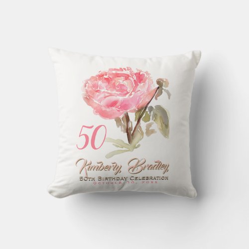 Original Peony 1 watercolors 50th Birthday SqP Throw Pillow