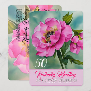 Original Peony F watercolors 50th Birthday Party I Invitation