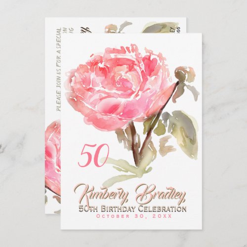 Original Peony watercolors 50th Birthday Party FCI Invitation