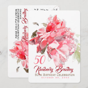 Original Peony watercolors 50th Birthday Party Inv Invitation