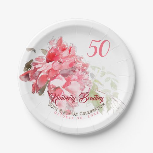 Original Peony watercolors 50th Birthday Party PP Paper Plates