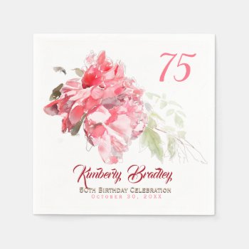 Original Peony Watercolors 75th Birthday Party Pn Napkins by PBsecretgarden at Zazzle