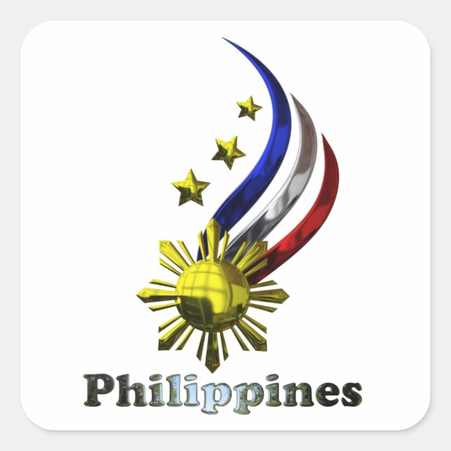 Original Philippine Logo. Mabuhay Pilipinas ! Square Sticker (Front)
