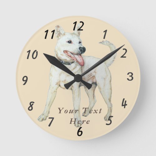 original picture of a white American bulldog Round Clock