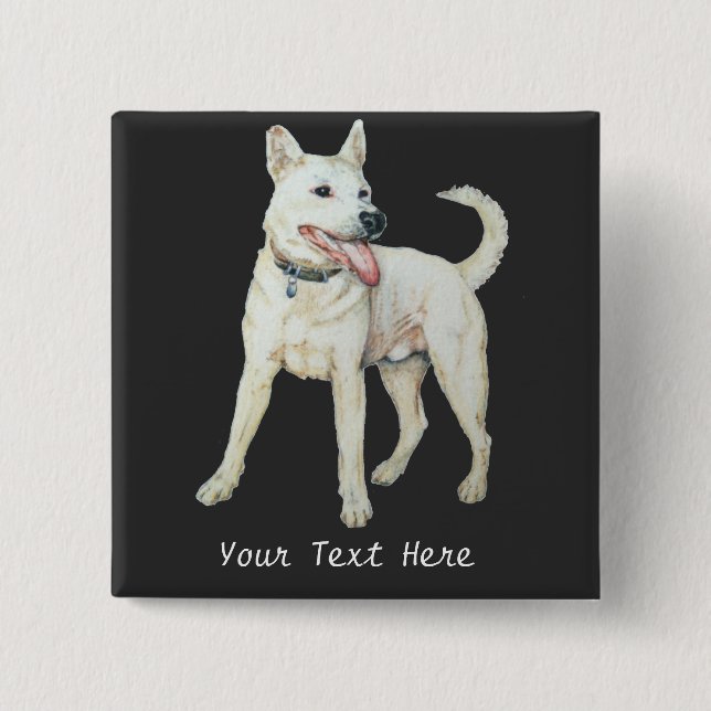 original picture of panting white American bulldog Button (Front)