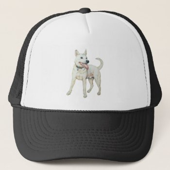 Original Picture Of Panting White American Bulldog Trucker Hat by artoriginals at Zazzle
