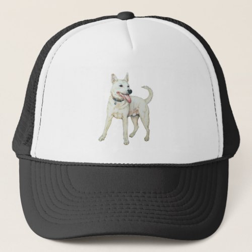 original picture of panting white American bulldog Trucker Hat