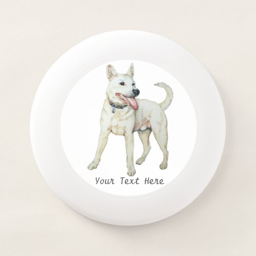 original picture of panting white American bulldog Wham_O Frisbee