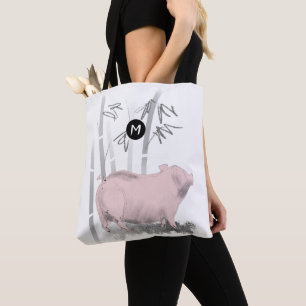 Original Pink Pig Bamboo Monogram Choose color B Tote Bag