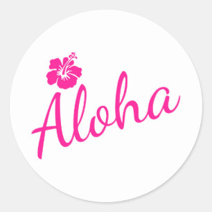 Original pink text design ALOHA and flower Classic Round Sticker