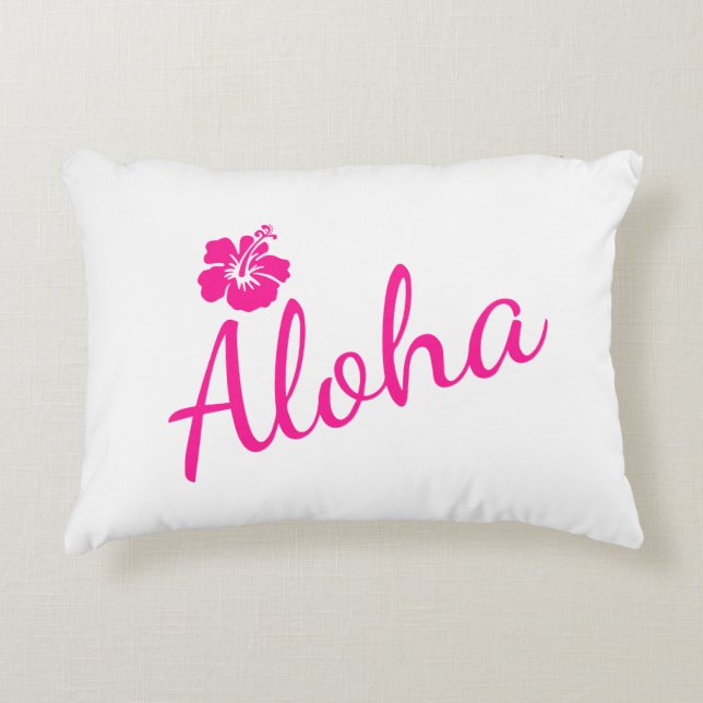 Original pink text design ALOHA and flower Decorative Pillow (Front)