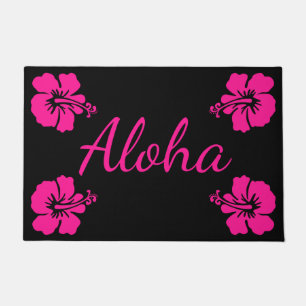 Original pink text design ALOHA Hibiscus flower Doormat