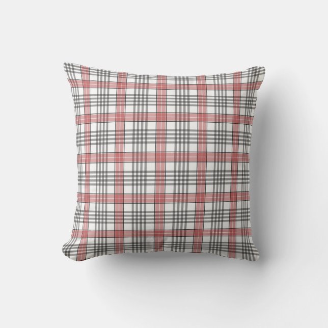 Original Plaid Red and Gray Throw Pillow (Front)