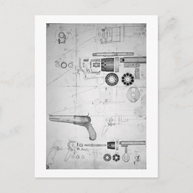 Original plans for a ten-chamber revolver which la postcard (Front)
