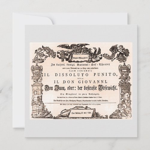 Original playbill Vienna premiere of Don Giovanni Card