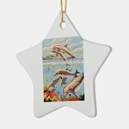 Original Playful Dolphins  Young Artist  Ceramic Ornament