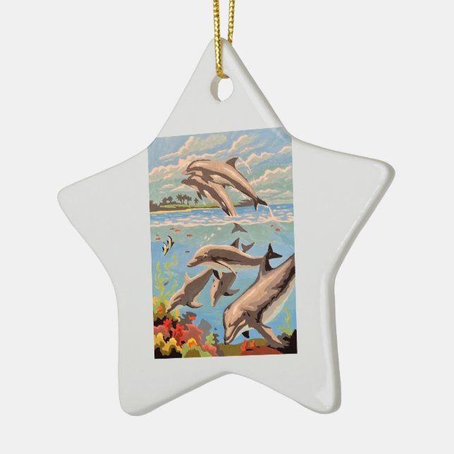 Original Playful Dolphins,  Young Artist | Ceramic Ornament (Left)
