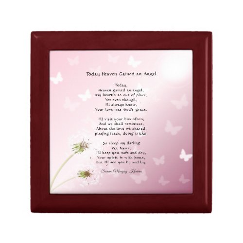 Original Poem Pink Butterflies Pet Memorial Box