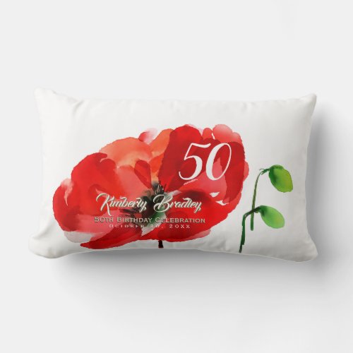 Original Poppy watercolors 50th Birthday Lu Pillow