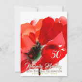 Original Poppy watercolors 50th Birthday Party FCI Invitation (Front)