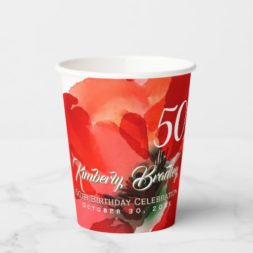 Original Poppy watercolors 50th Birthday Party Pc Paper Cups
