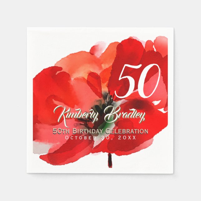Original Poppy watercolors 50th Birthday Party PN Napkins (Front)