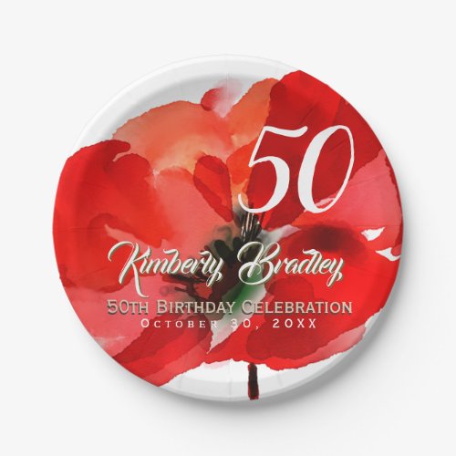 Original Poppy watercolors 50th Birthday Party PP Paper Plates