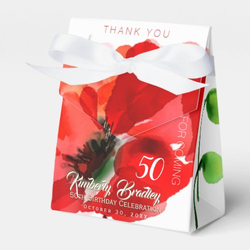 Original Poppy watercolors 50th Birthday TOFB Favor Boxes