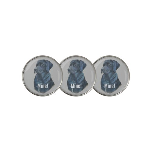 original portrait picture of black labrador dog go golf ball marker