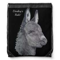 original portrait picture of cute baby donkey drawstring bag