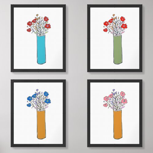 Original Quirky Flower Wall Art Set 