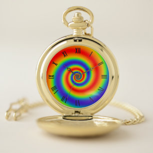 Original Rainbow Gradient Colorful Spiral Effect Pocket Watch