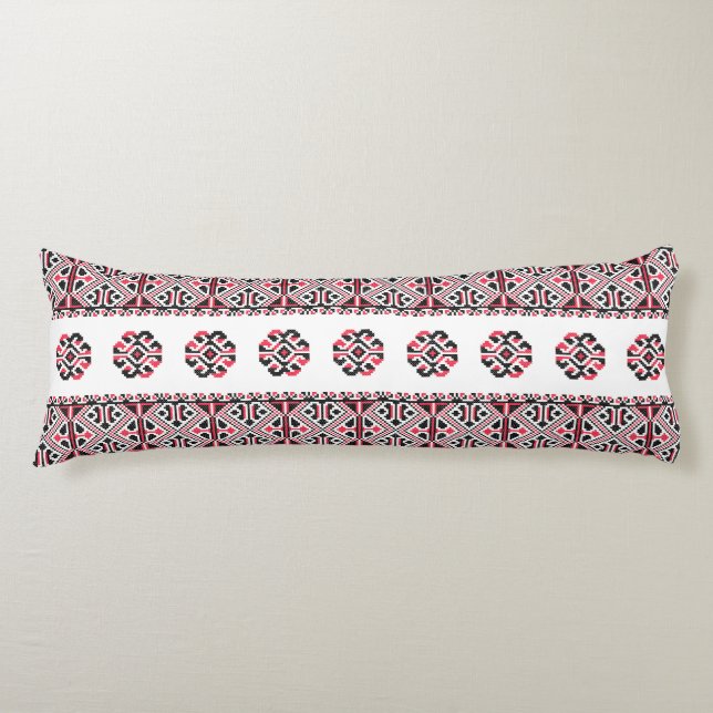 Original Red and Black cross-stitch Pattern Body Pillow (Front)