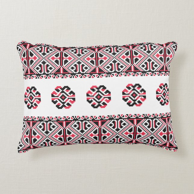 Original Red and Black cross-stitch Pattern Decorative Pillow (Front)