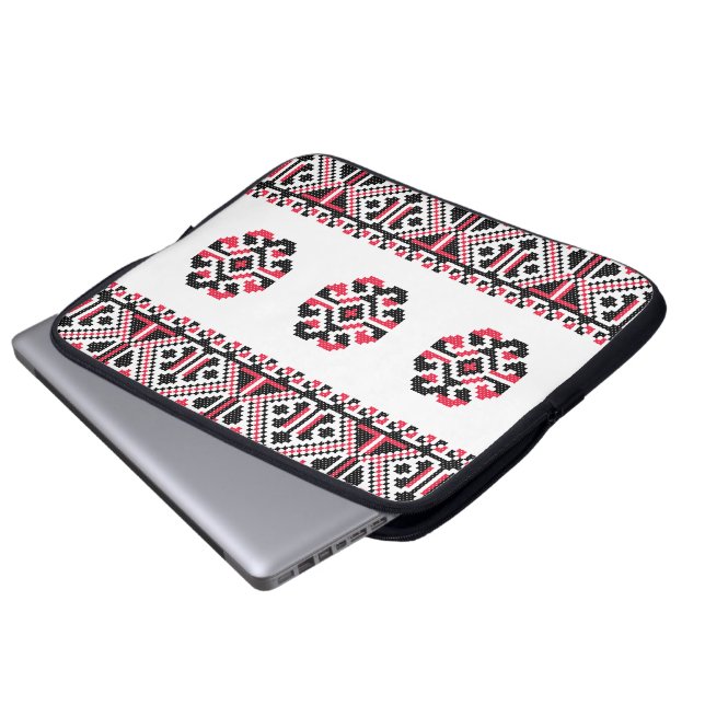 Original Red and Black cross-stitch Pattern Laptop Sleeve (Front Bottom)