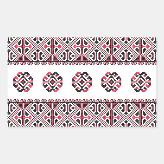 Original Red and Black cross-stitch Pattern Rectangular Sticker (Front)
