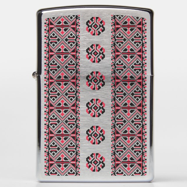 Original Red and Black cross-stitch Pattern Zippo Lighter (Front)