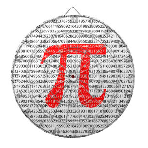 Original red number pi day mathematical symbol dartboard with darts