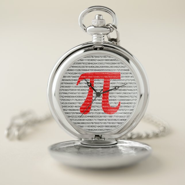 Original red number pi day mathematical symbol pocket watch (Inside)