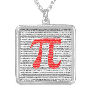 Original red number pi day mathematical symbol silver plated necklace
