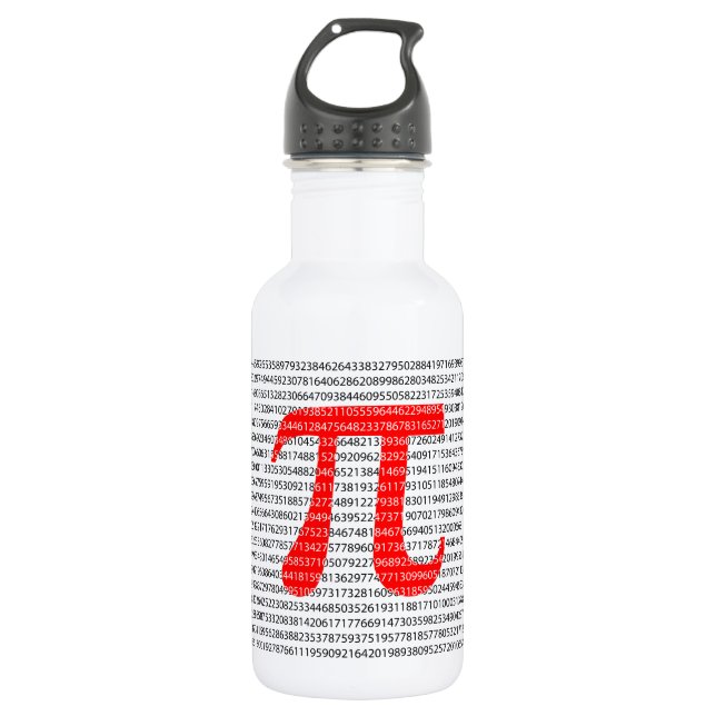 Original red number pi day mathematical symbol water bottle (Front)