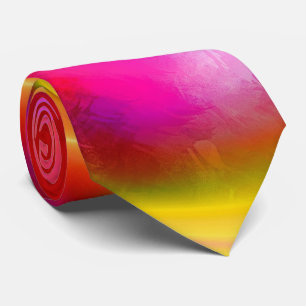Original Red Pink Yellow Abstract Art Tie