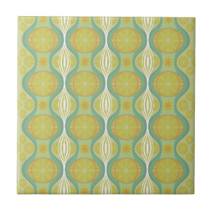 Original Retro Daisy pattern in Green Ceramic Tile