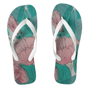 original sketchy abstract contempory floral flip flops
