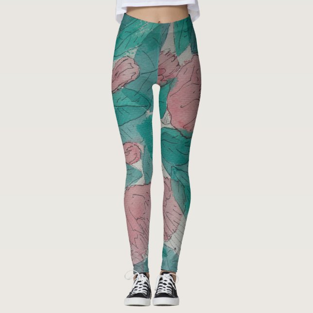 original sketchy abstract contempory floral leggings (Front)
