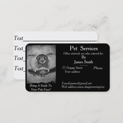 original smiling dog picture pet care services business card