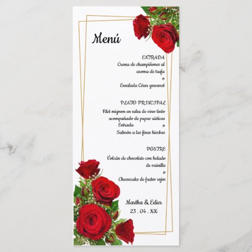 Original Spanish Wedding Menu Red Roses
